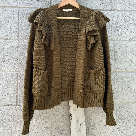 Madewell olive ruffle cardigan - Picture 1 of 5